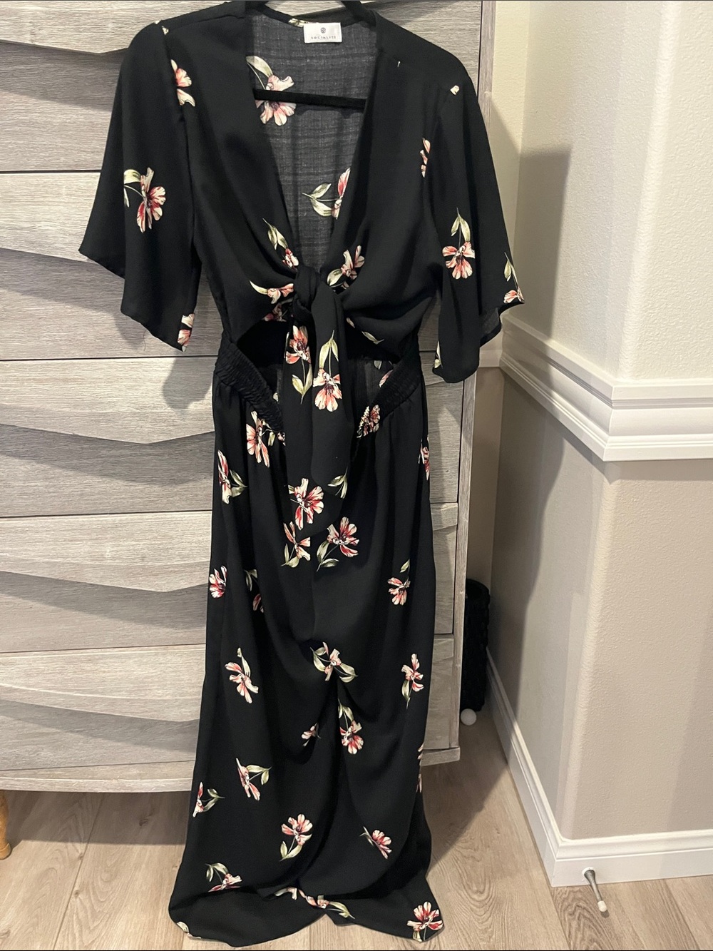 Socialite Black Floral Tie-Front Maxi Dress